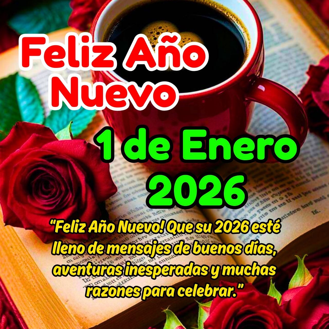 Buenos Días 1 de Enero 2026 Feliz Año Nuevo Imágenes y Mensajes y Frases Gratis