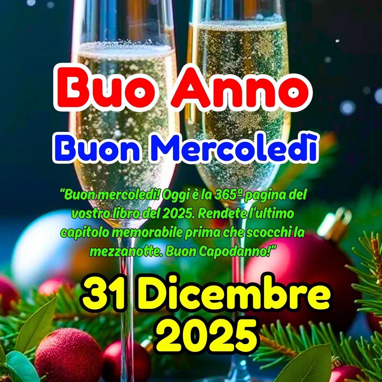 Buon Anno 31 Dicembre 2025 Buongiorno Mercoledì Immagini, GIF e Frasi